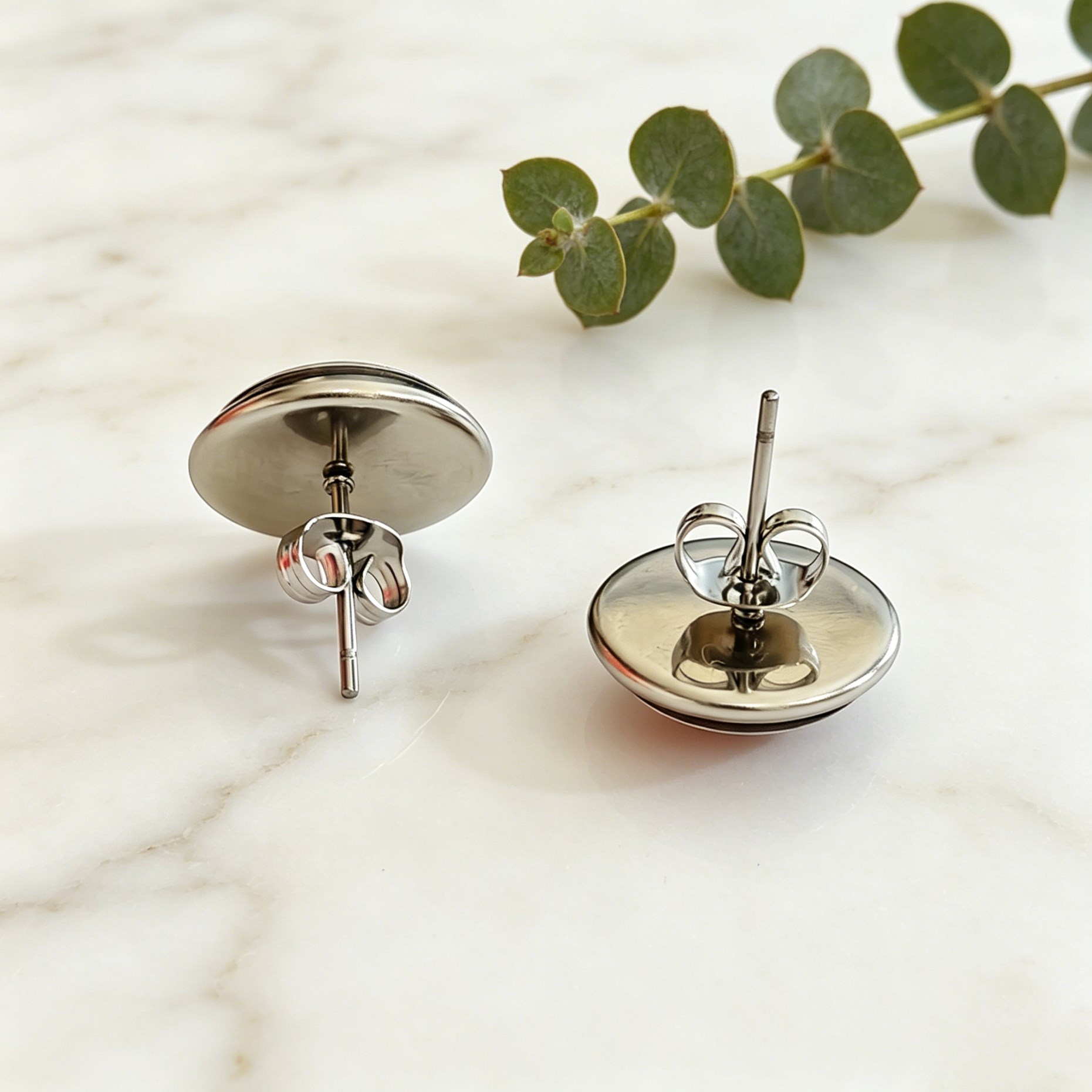 Orange Tiger Stripes Stud Earrings, Round Glass Dome